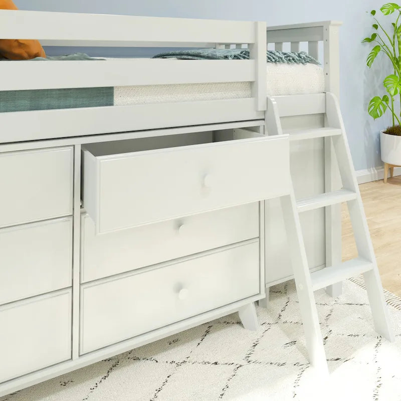 Max and Lily Twin-Size Low Loft with 3-Drawer and 6-Drawer Dressers