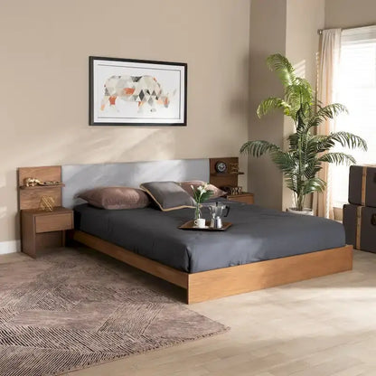 Sami Modern and Contemporary Storage Bed with Built-In Nightstands