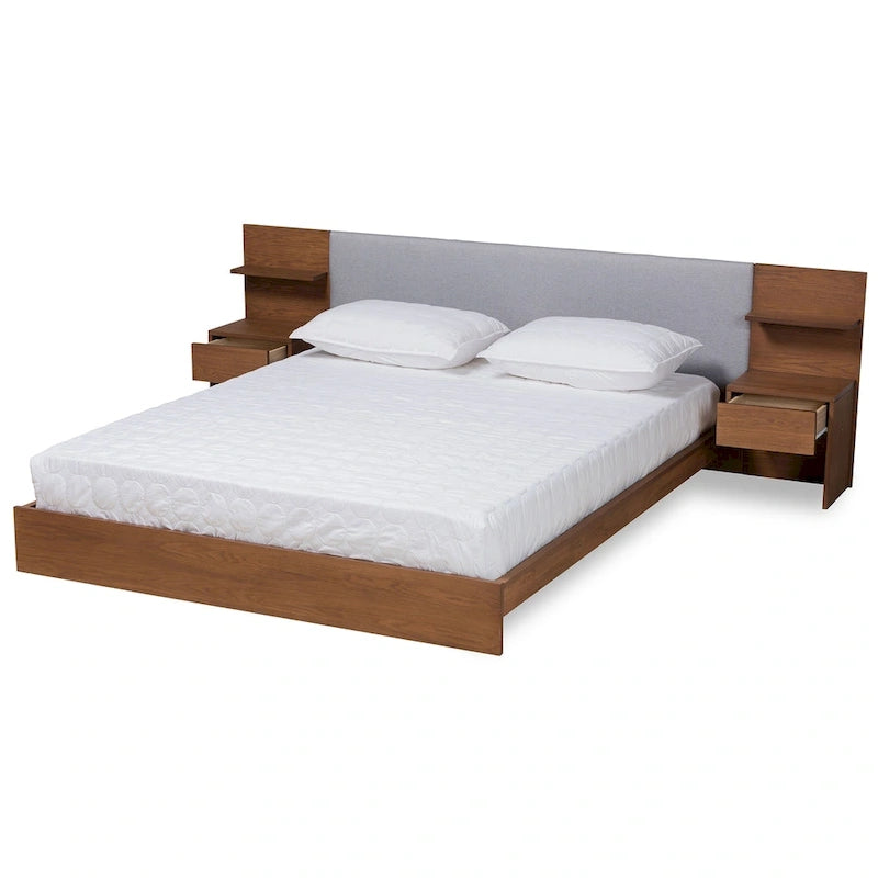 Sami Modern and Contemporary Storage Bed with Built-In Nightstands