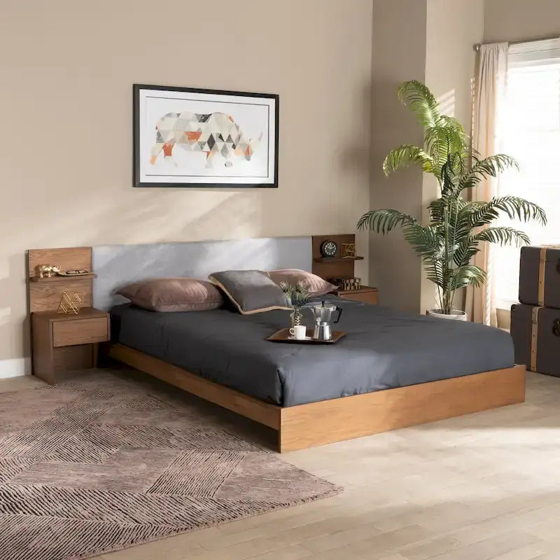 Sami Modern and Contemporary Storage Bed with Built-In Nightstands