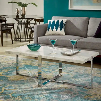 Azel Marble-top Chrome Framed Coffee Table or Table Set by iNSPIRE Q Modern