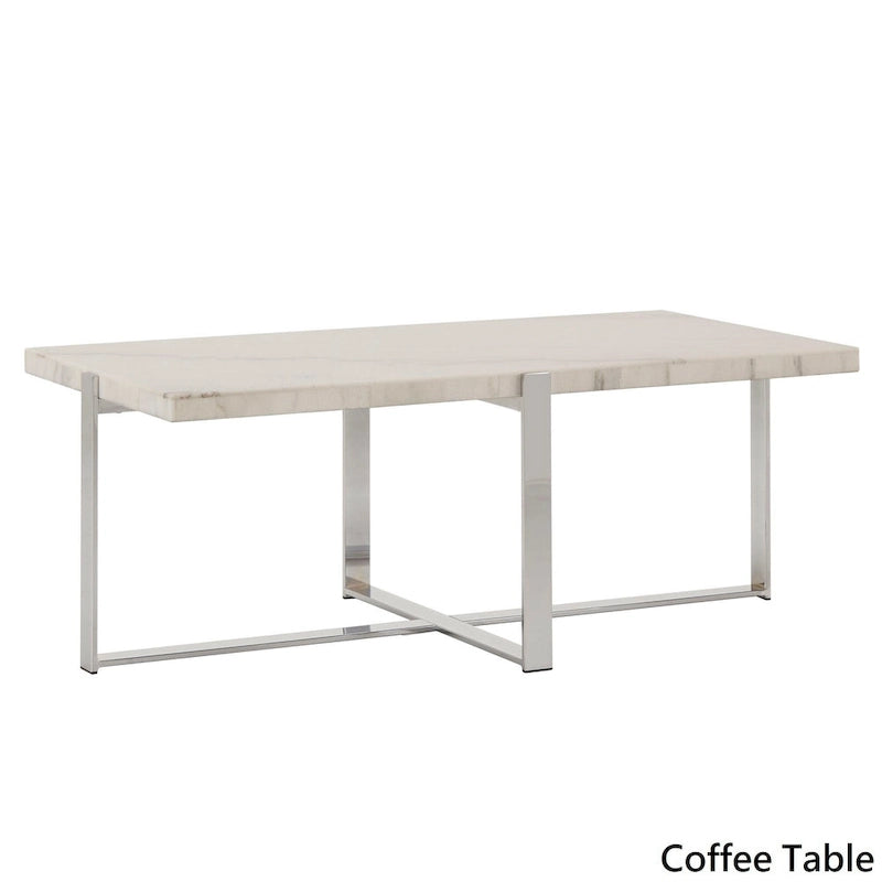 Azel Marble-top Chrome Framed Coffee Table or Table Set by iNSPIRE Q Modern