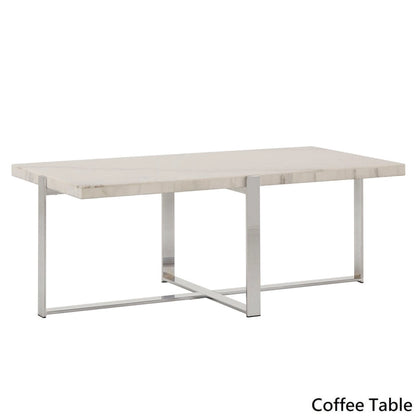 Azel Marble-top Chrome Framed Coffee Table or Table Set by iNSPIRE Q Modern
