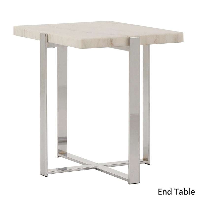 Azel Marble-top Chrome Framed Coffee Table or Table Set by iNSPIRE Q Modern