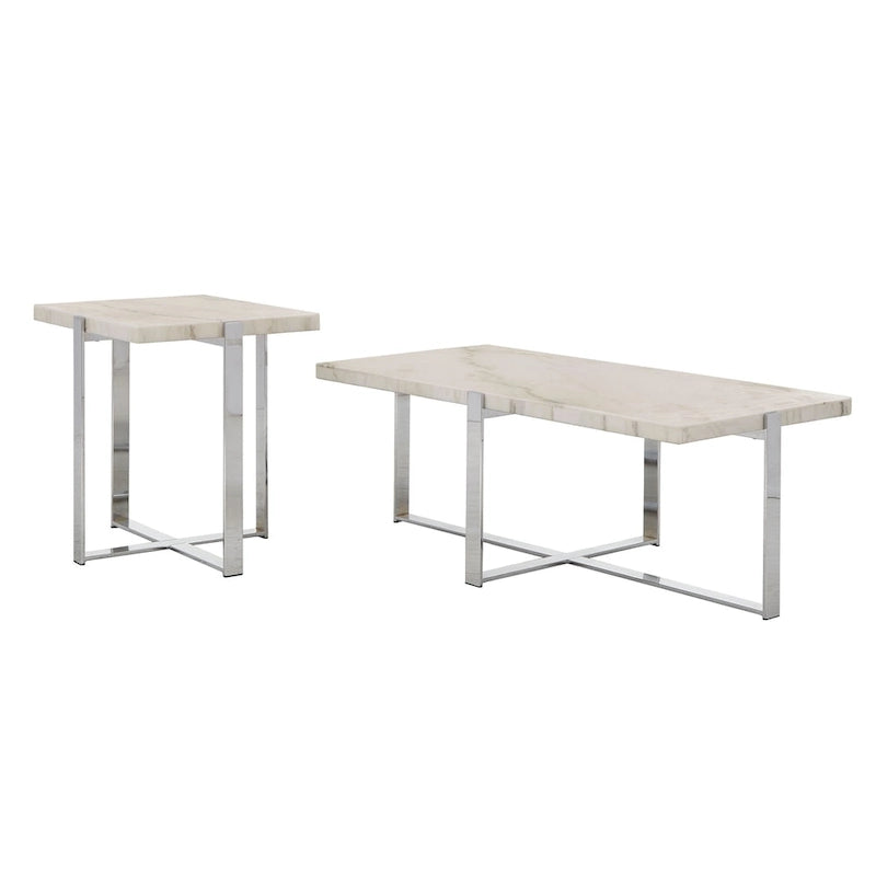 Azel Marble-top Chrome Framed Coffee Table or Table Set by iNSPIRE Q Modern