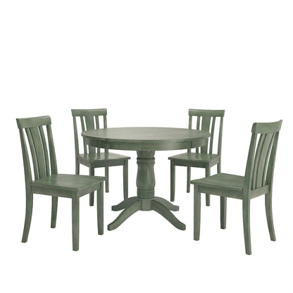 Wilmington II Round Pedestal Base Antique Sage Green 5-Piece Dining Set by iNSPIRE Q Classic