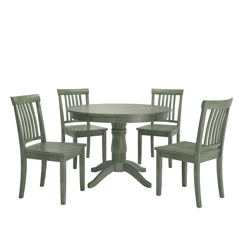 Wilmington II Round Pedestal Base Antique Sage Green 5-Piece Dining Set by iNSPIRE Q Classic