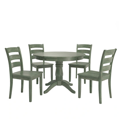 Wilmington II Round Pedestal Base Antique Sage Green 5-Piece Dining Set by iNSPIRE Q Classic