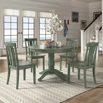 Wilmington II Round Pedestal Base Antique Sage Green 5-Piece Dining Set by iNSPIRE Q Classic