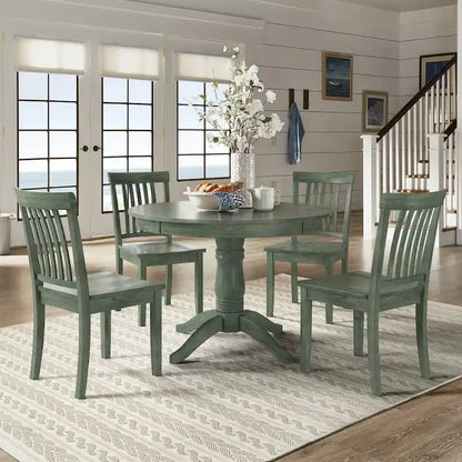 Wilmington II Round Pedestal Base Antique Sage Green 5-Piece Dining Set by iNSPIRE Q Classic