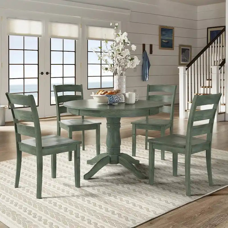Wilmington II Round Pedestal Base Antique Sage Green 5-Piece Dining Set by iNSPIRE Q Classic
