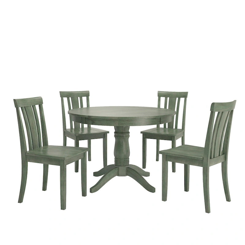 Wilmington II Round Pedestal Base Antique Sage Green 5-Piece Dining Set by iNSPIRE Q Classic