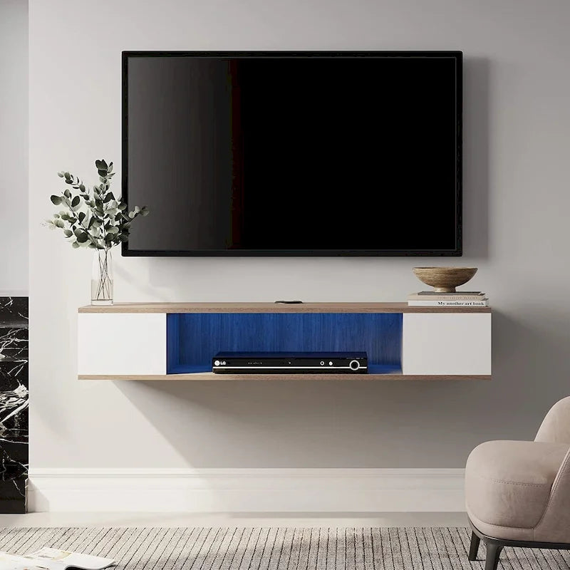 FITUEYES Floating TV Stand Wall Mounted Entertainment Center Media Console Wood Wall TV Shelf, Gray &Creamy White