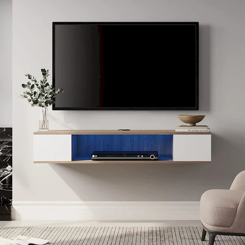 FITUEYES Floating TV Stand Wall Mounted Entertainment Center Media Console Wood Wall TV Shelf, Gray &Creamy White