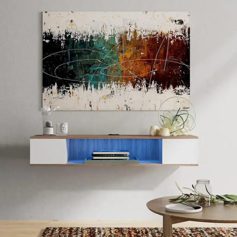 FITUEYES Floating TV Stand Wall Mounted Entertainment Center Media Console Wood Wall TV Shelf, Gray &Creamy White