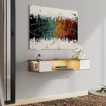 FITUEYES Floating TV Stand Wall Mounted Entertainment Center Media Console Wood Wall TV Shelf, Gray &Creamy White