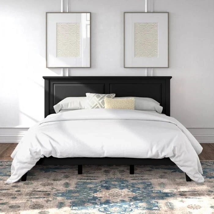 Solid Oak Platform Bed with Tapered Legs and Headboard