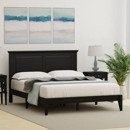 Solid Oak Platform Bed with Tapered Legs and Headboard