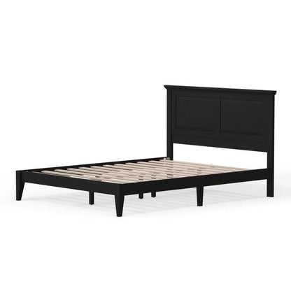 Solid Oak Platform Bed with Tapered Legs and Headboard