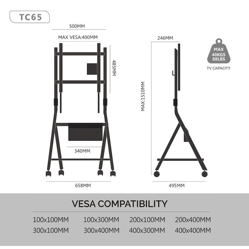 FITUEYES Mobile TV Cart for Office Classroom Rolling TV Stand with Wheels for 45-88 Inch TV