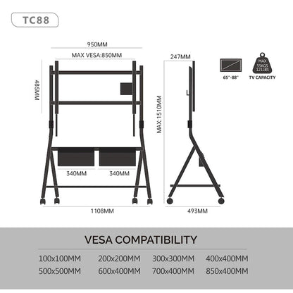 FITUEYES Mobile TV Cart for Office Classroom Rolling TV Stand with Wheels for 45-88 Inch TV