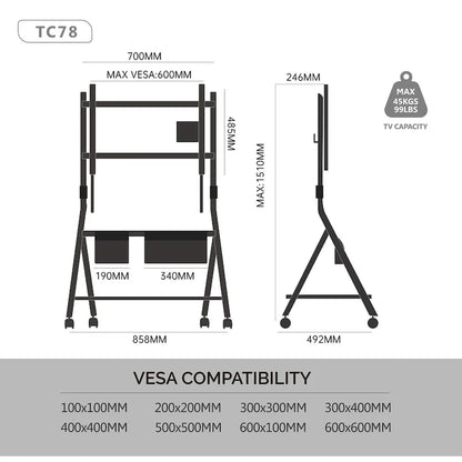 FITUEYES Mobile TV Cart for Office Classroom Rolling TV Stand with Wheels for 45-88 Inch TV