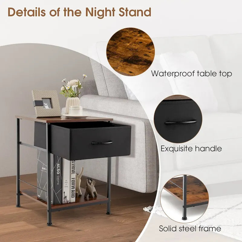Costway 2 PCS 2-tier Nightstand Bedside End Sofa Table with Drawer - 16 x 16 x 21 (L x W x H)