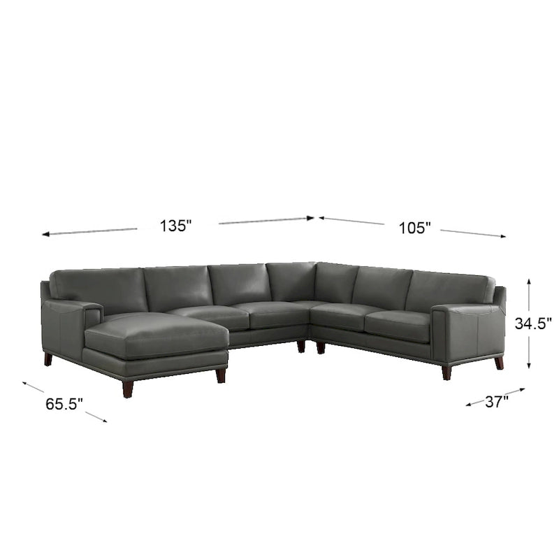 Hydeline Hayward Top Grain Leather Sectional Sofa with Chaise