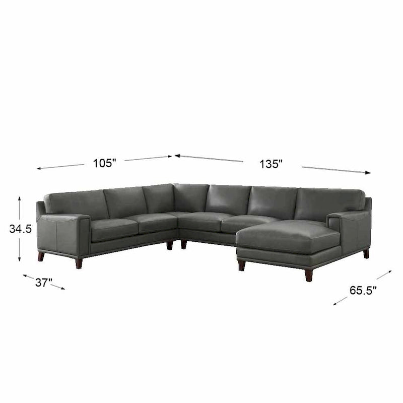 Hydeline Hayward Top Grain Leather Sectional Sofa with Chaise