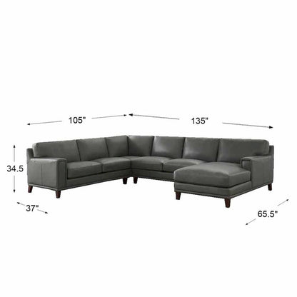 Hydeline Hayward Top Grain Leather Sectional Sofa with Chaise