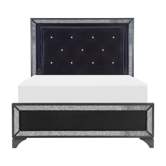 Fey Black LED Faux Leather Upholstered Tufted Bed