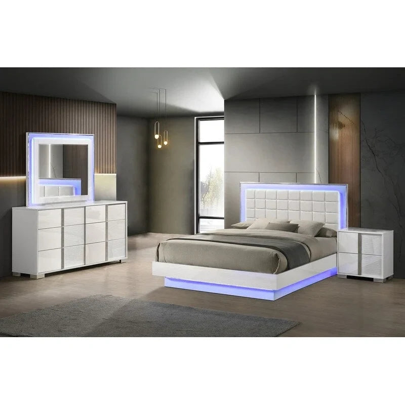 Best Quality Furniture B750 White Lacquer with LED Bedroom Set