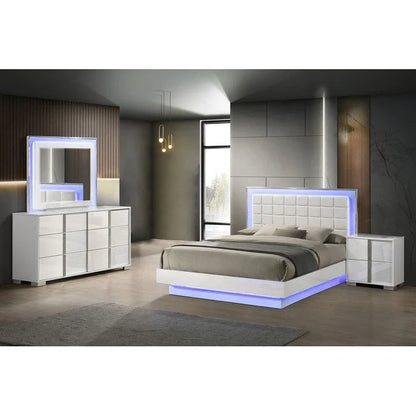Best Quality Furniture B750 White Lacquer with LED Bedroom Set
