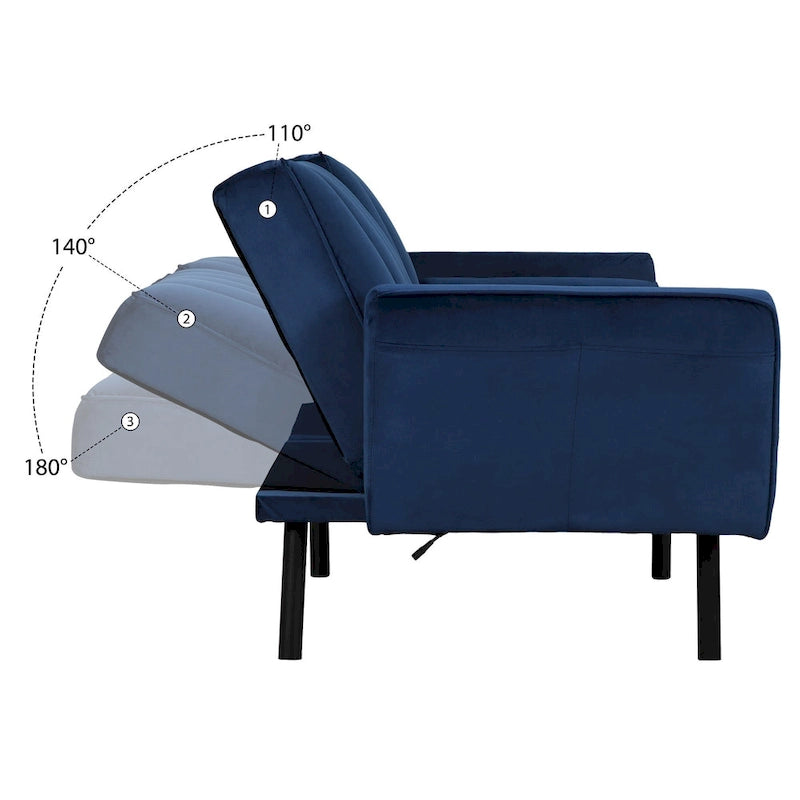 Velvet Futon Sofa Bed Convertible Sofa Couch with Adjustable Backrest, Daybed Guest Bed for Living Room - 2-Person