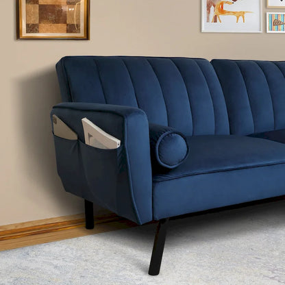 Velvet Futon Sofa Bed Convertible Sofa Couch with Adjustable Backrest, Daybed Guest Bed for Living Room - 2-Person