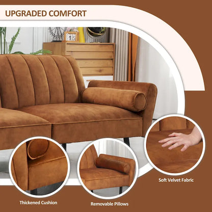 Velvet Futon Sofa Bed Convertible Sofa Couch with Adjustable Backrest, Daybed Guest Bed for Living Room - 2-Person