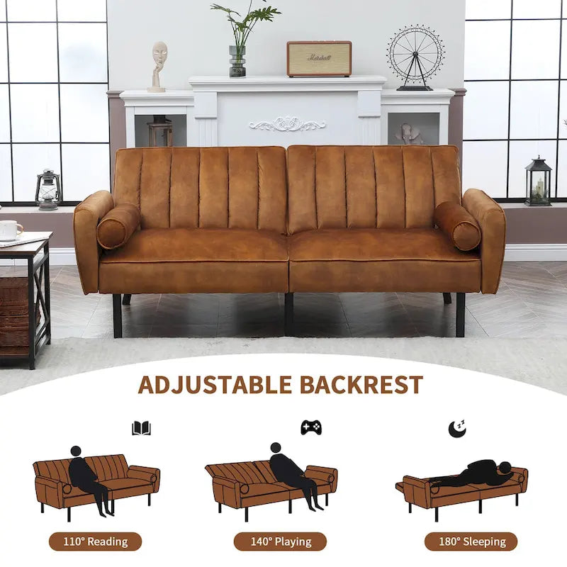 Velvet Futon Sofa Bed Convertible Sofa Couch with Adjustable Backrest, Daybed Guest Bed for Living Room - 2-Person