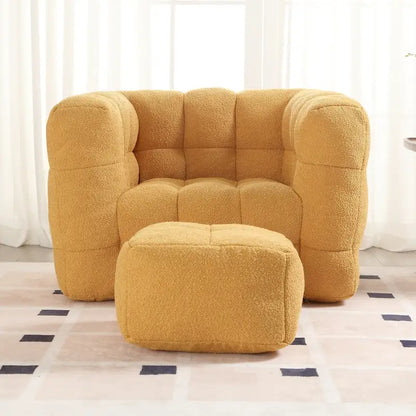 HOMEFUN Boucle Upholstered Tufted Modern Single Side Sofa Chair with Ottoman