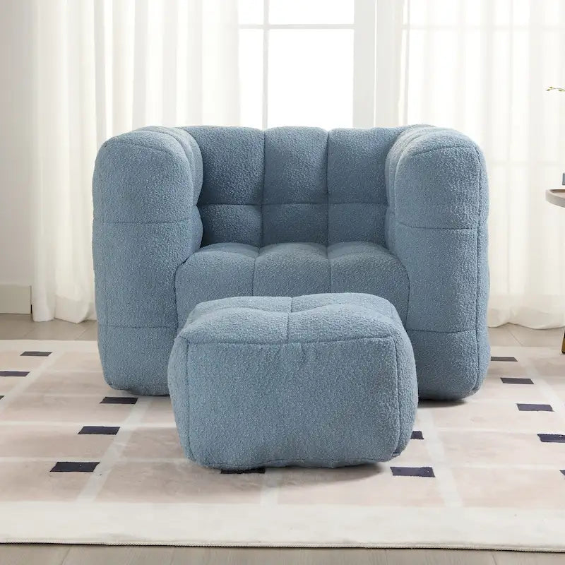 HOMEFUN Boucle Upholstered Tufted Modern Single Side Sofa Chair with Ottoman