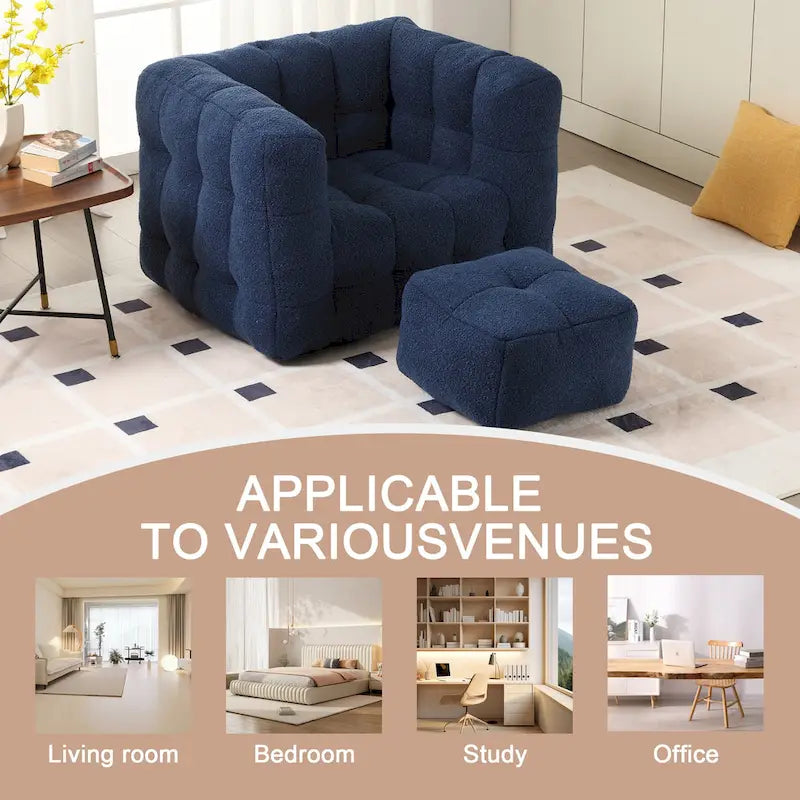 HOMEFUN Boucle Upholstered Tufted Modern Single Side Sofa Chair with Ottoman