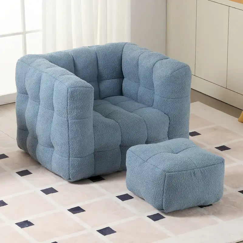 HOMEFUN Boucle Upholstered Tufted Modern Single Side Sofa Chair with Ottoman