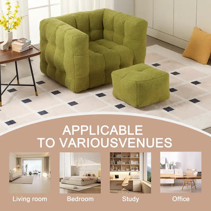 HOMEFUN Boucle Upholstered Tufted Modern Single Side Sofa Chair with Ottoman