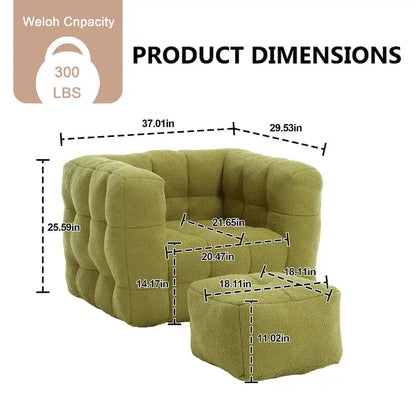 HOMEFUN Boucle Upholstered Tufted Modern Single Side Sofa Chair with Ottoman