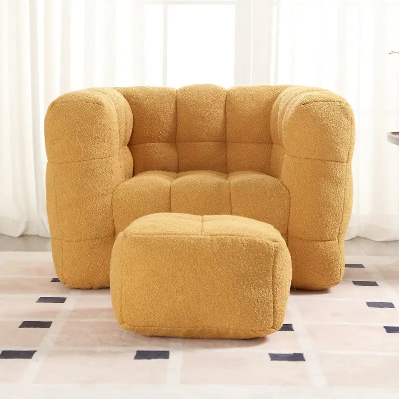 HOMEFUN Boucle Upholstered Tufted Modern Single Side Sofa Chair with Ottoman
