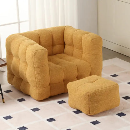 HOMEFUN Boucle Upholstered Tufted Modern Single Side Sofa Chair with Ottoman