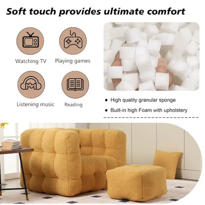 HOMEFUN Boucle Upholstered Tufted Modern Single Side Sofa Chair with Ottoman