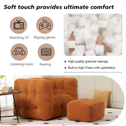 HOMEFUN Boucle Upholstered Tufted Modern Single Side Sofa Chair with Ottoman
