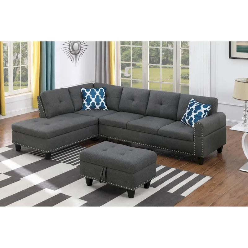 Alger 98 Wide Left Hand Facing Sofa & Chaise with Ottoman