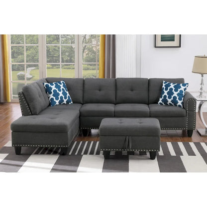 Alger 98 Wide Left Hand Facing Sofa & Chaise with Ottoman