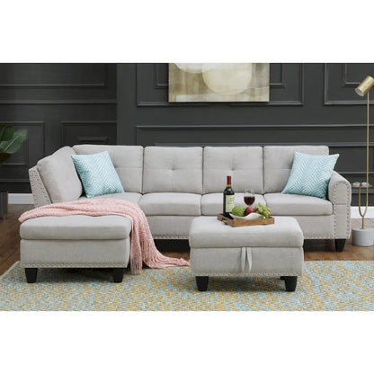 Alger 98 Wide Left Hand Facing Sofa & Chaise with Ottoman